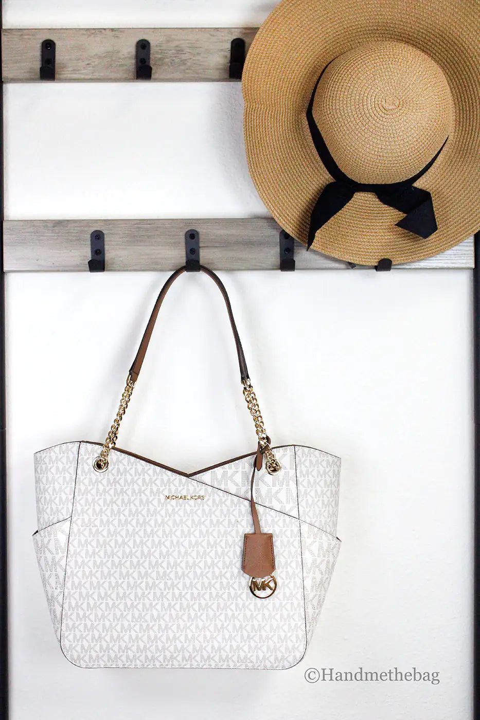 Michael Kors Jet Set Vanilla Signature X Cross Chain Tote