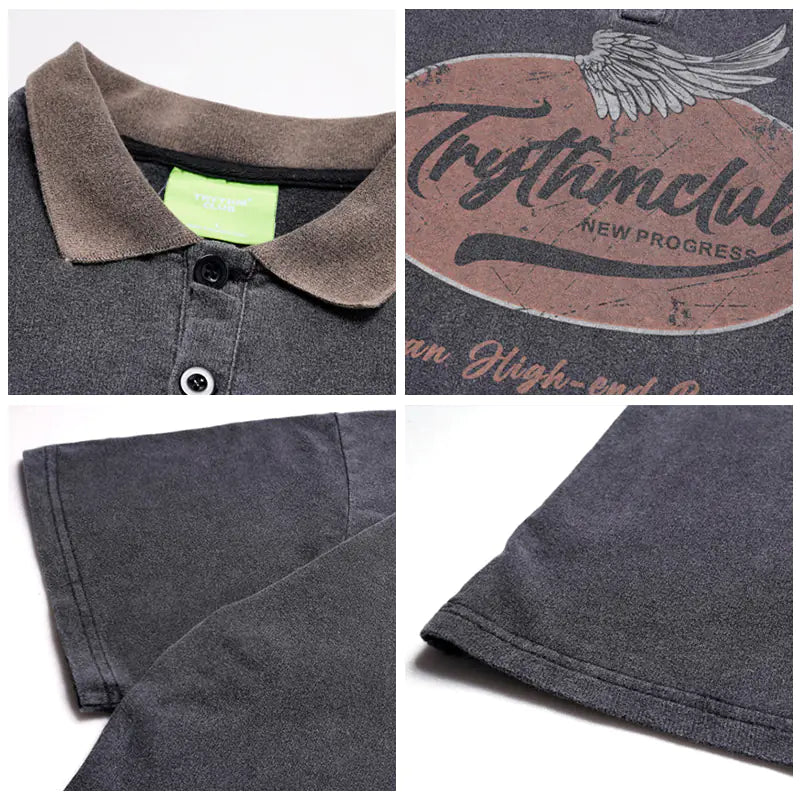 Vintage Washed Cotton Polo Shirts for Men - Summer Tees