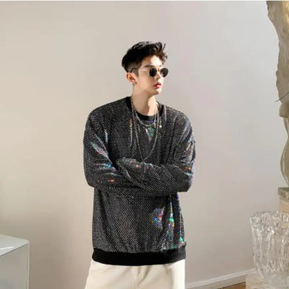 Korean Long Sleeve Sequined T-Shirts for Men