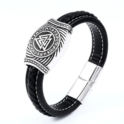 Vintage Stainless Steel Leather Bracelet for Men