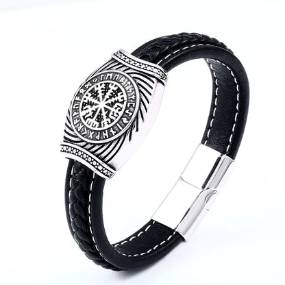Vintage Stainless Steel Leather Bracelet for Men