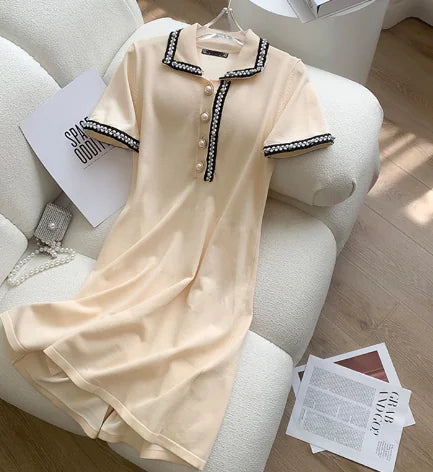 Knit Polo Dress with Short Sleeves in Chic Style