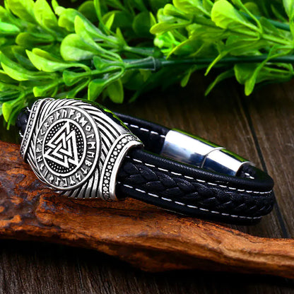 Vintage Stainless Steel Leather Bracelet for Men
