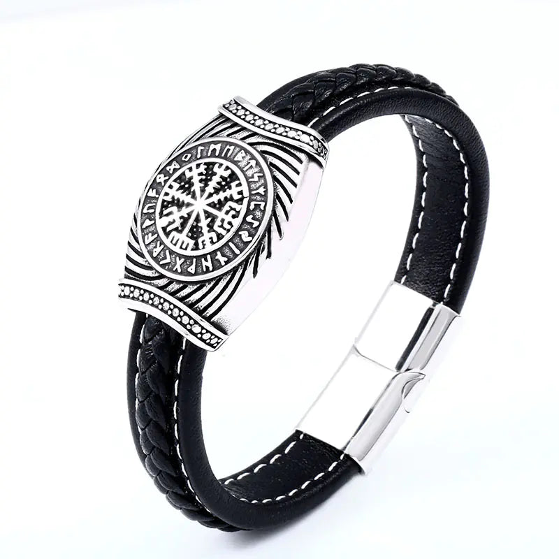 Vintage Stainless Steel Leather Bracelet for Men