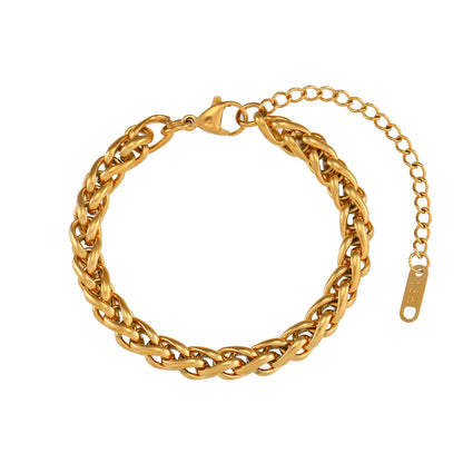 Vintage Gold-Plated 6mm Stainless Steel Bracelet for Women