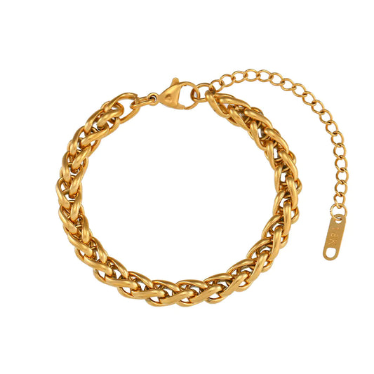 Vintage Gold-Plated 6mm Stainless Steel Bracelet for Women